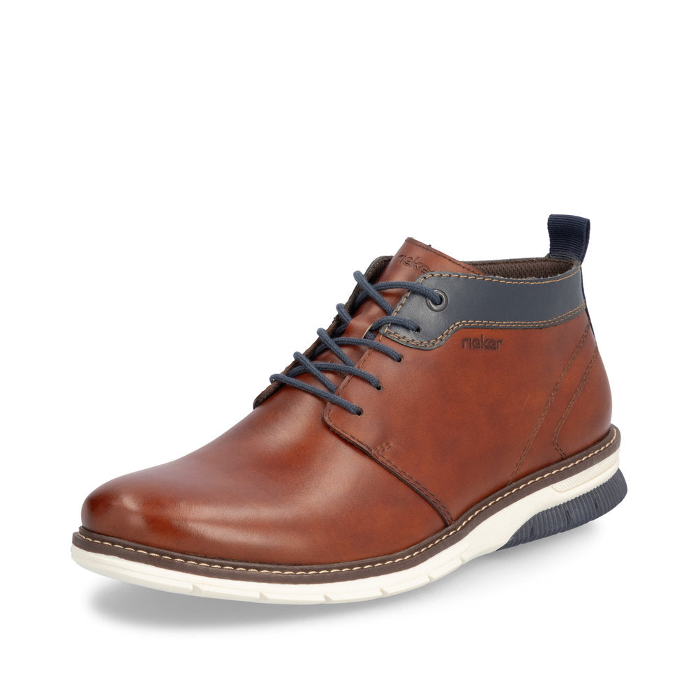 Rieker 14417-24 Brown & Navy Trim Lace Boots