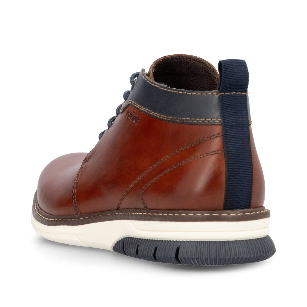 Rieker 14417-24 Brown & Navy Trim Lace Boots