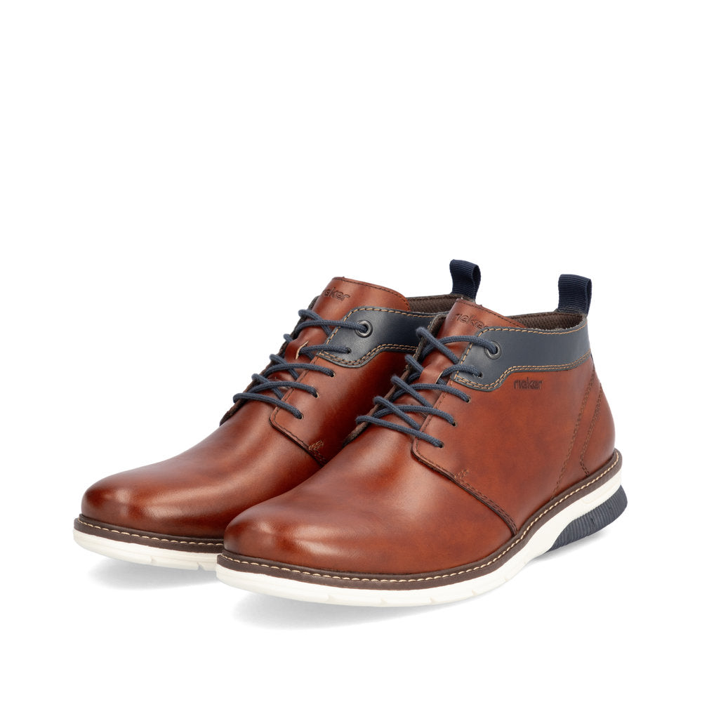 Rieker 14417-24 Brown & Navy Trim Lace Boots