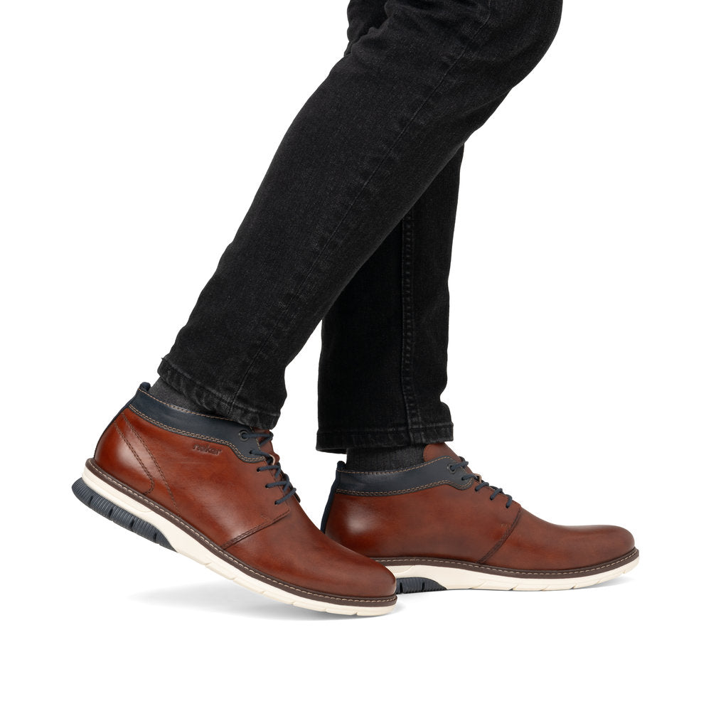 Rieker 14417-24 Brown & Navy Trim Lace Boots
