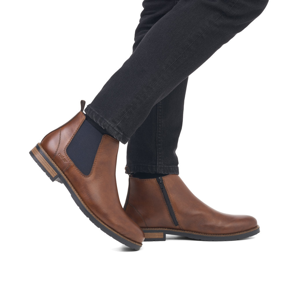 Rieker 14653-24 Brown Chelsea Boots with Navy Elastic