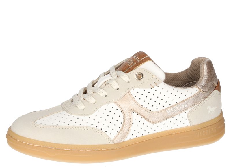 Mustang 1511-302-243 Ivory Lace Trainers with Gold Trim