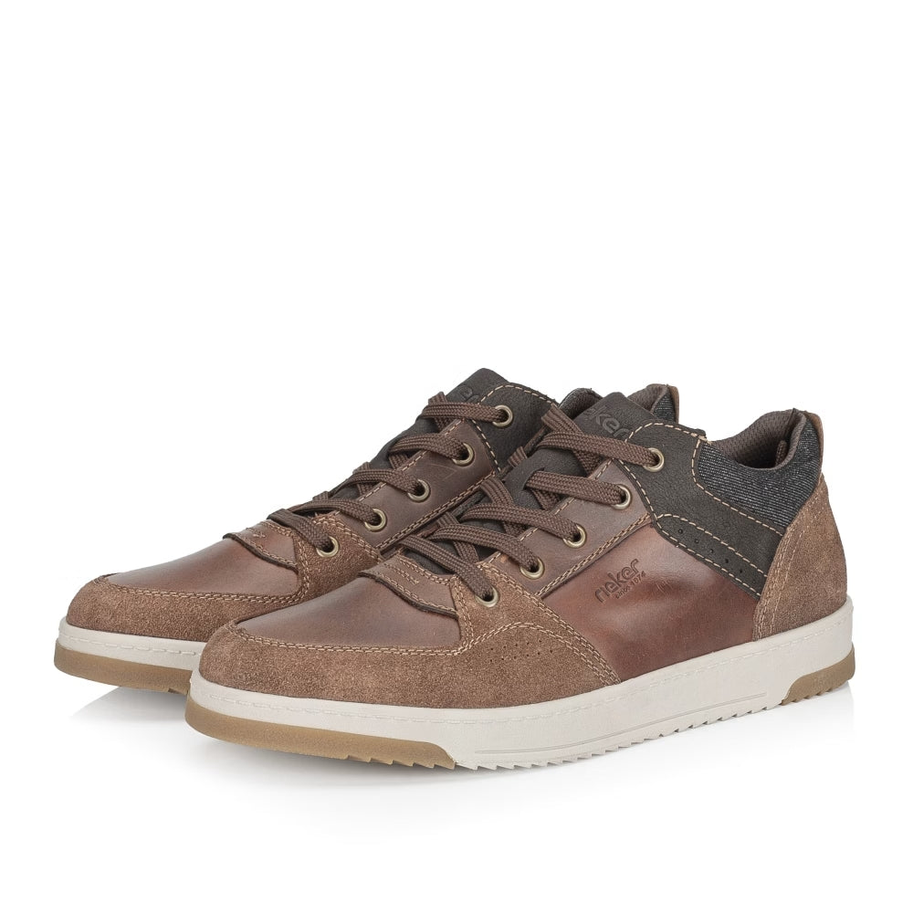 Rieker 17501-24 Brown Extra Width Shoes with Navy & Brown Heel
