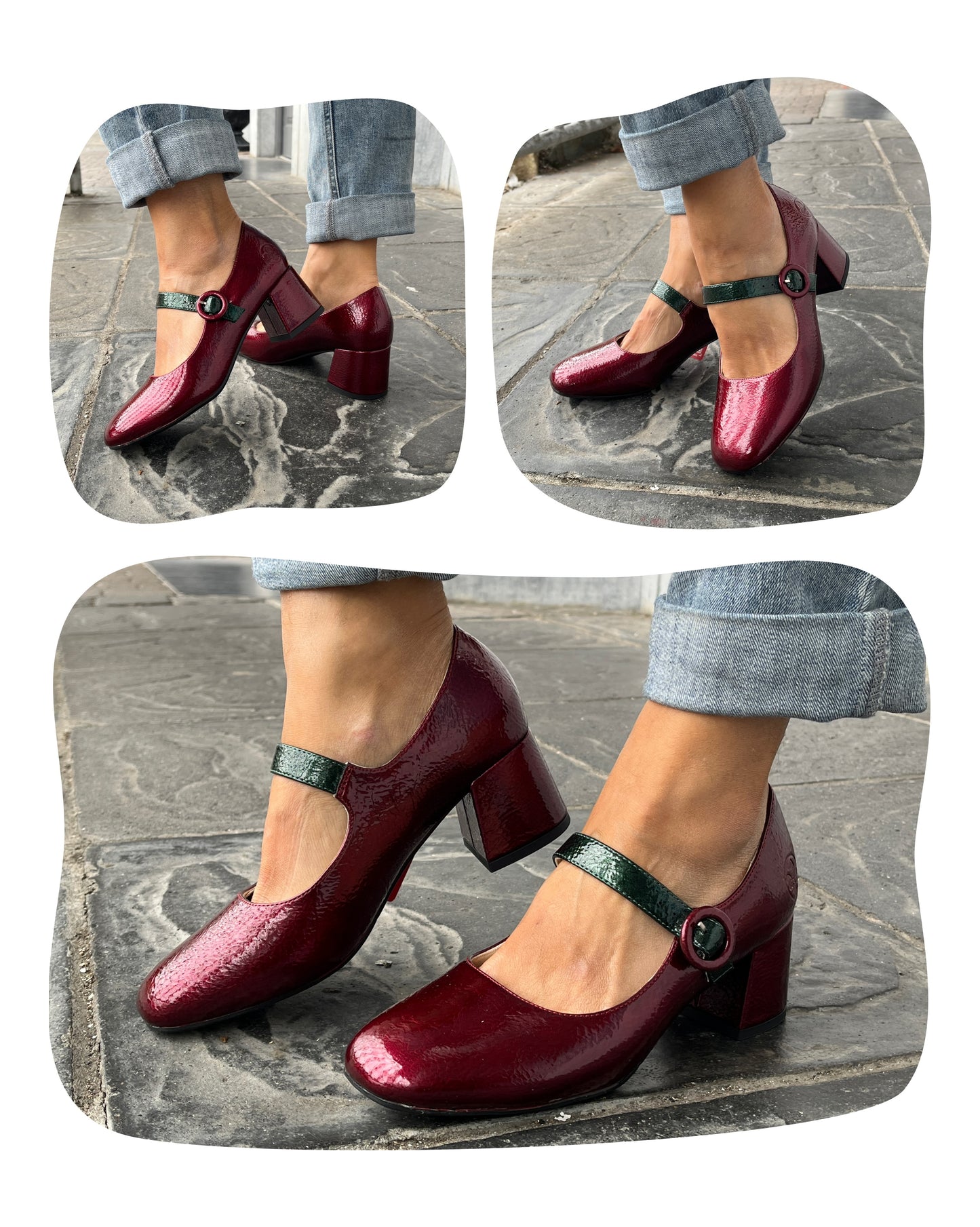 Rieker 44752-35 Red & Dark Green Block Heel Mary Jane Shoes