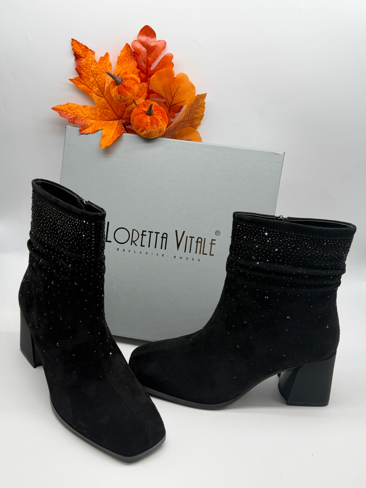 Loretta Vitale C96111 Black Suede withSparkle Block Heel Boots