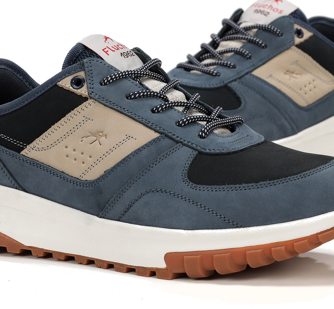 Fluchos F2012 Jeans Blue, Navy & Beige Combi Lace Sneakers