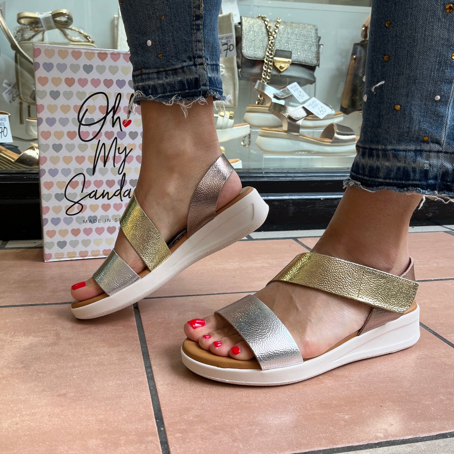Oh My Sandals 5403 Metallic Combi Velcro Duna Cava Sandals