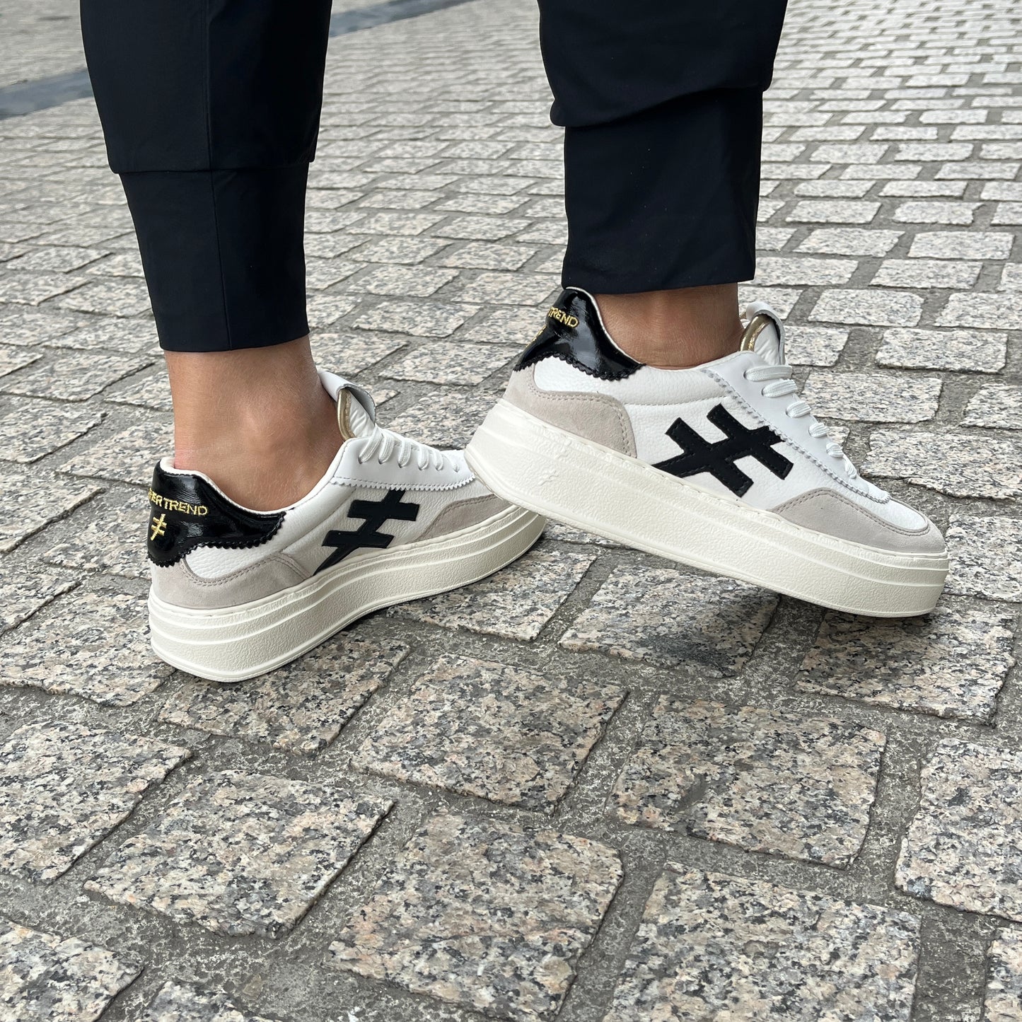 Another Trend A0353100 White, Black & Grey Thick Sole Trainers