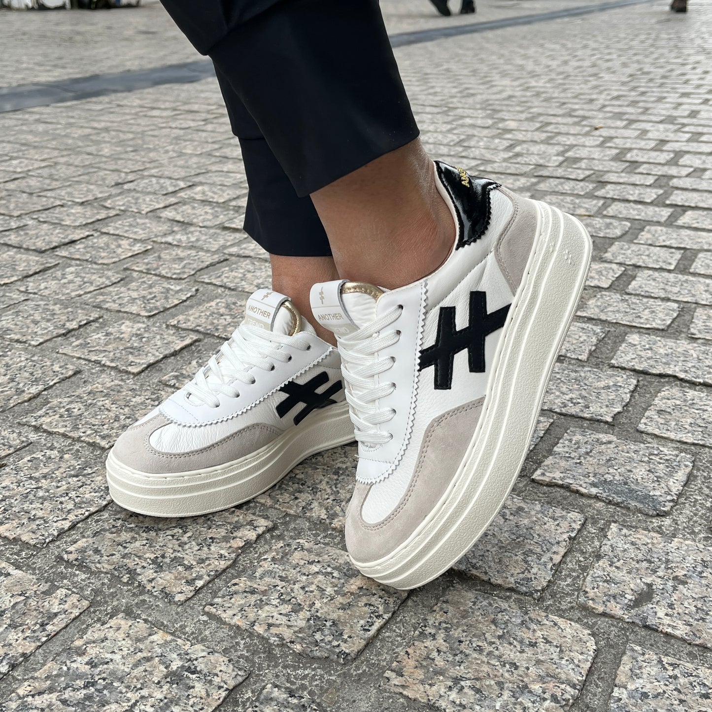 Another Trend A0353100 White, Black & Grey Thick Sole Trainers