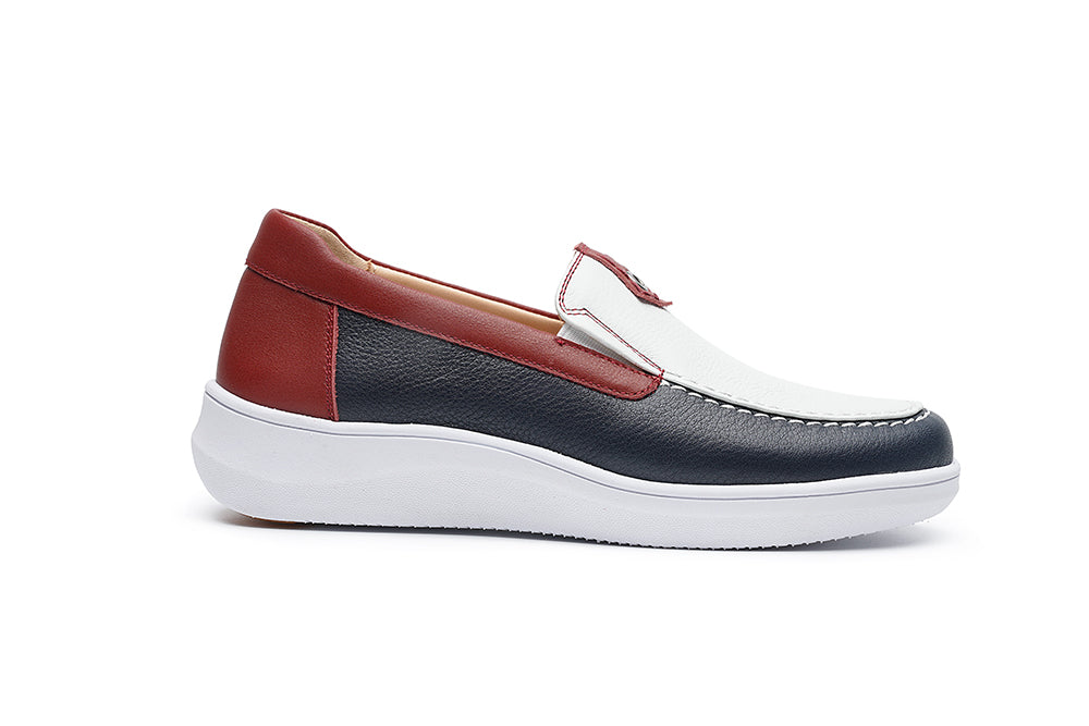 G Comfort 25292-1 RT White, Navy & Red Slip On Moccasins