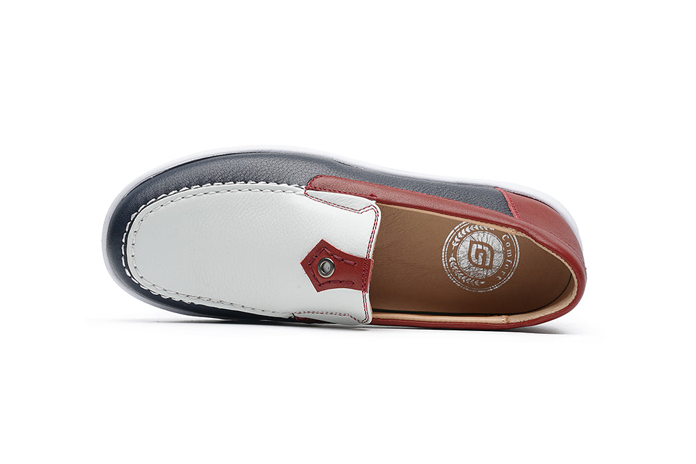 G Comfort 25292-1 RT White, Navy & Red Slip On Moccasins