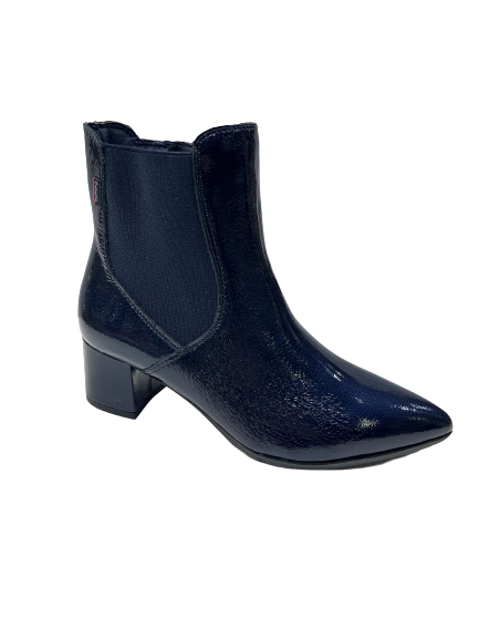 Navy patent top chelsea boots