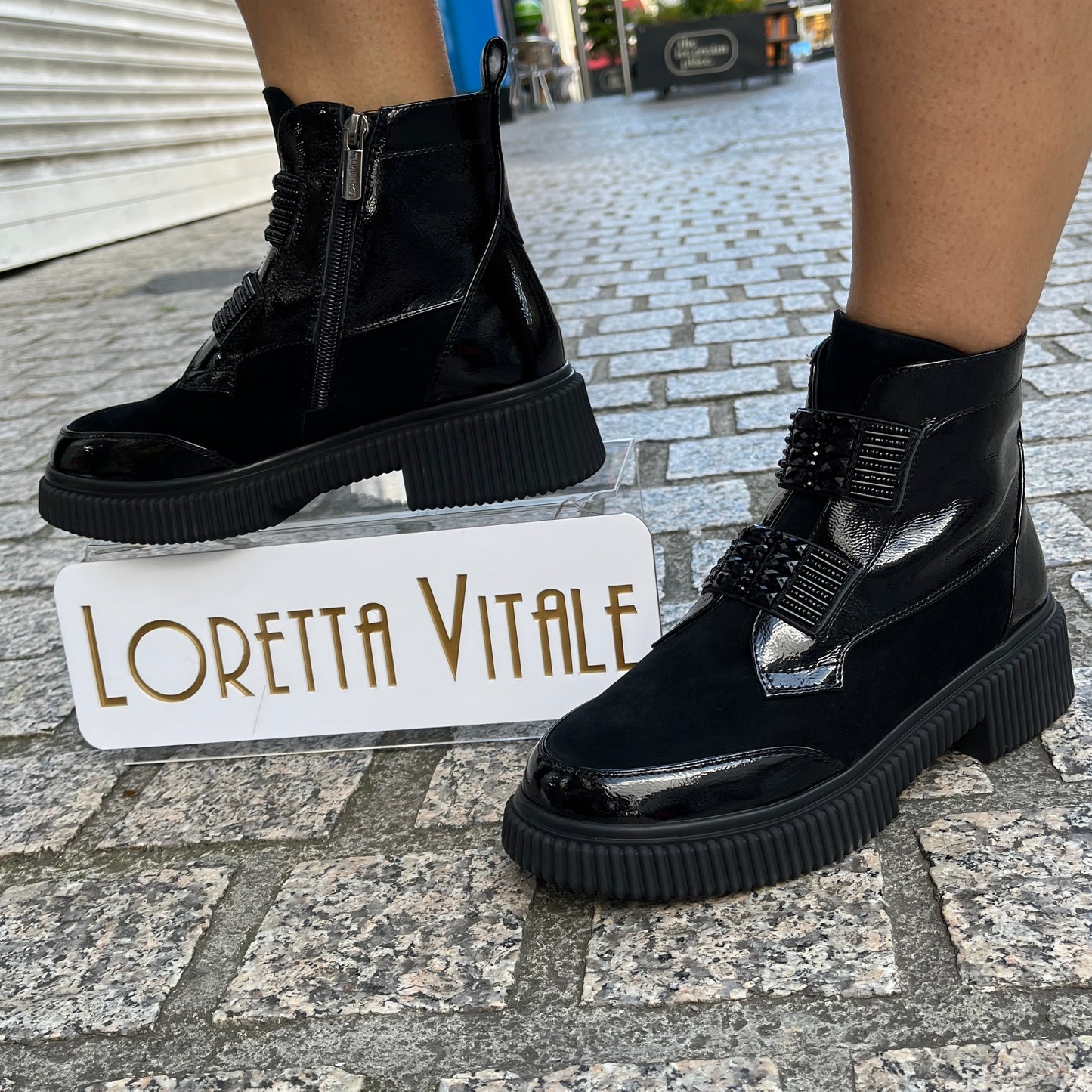 Loretta Vitale C2439137 Black Patent & Suede Ankle Boots