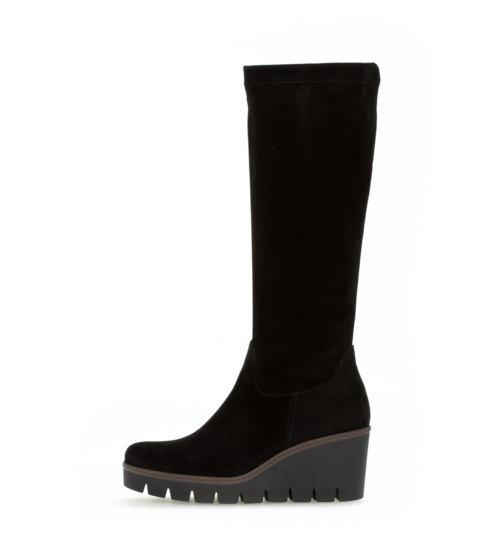 Gabor 34.789.47 Black Suede Wedge M-Stretch High Bootsm