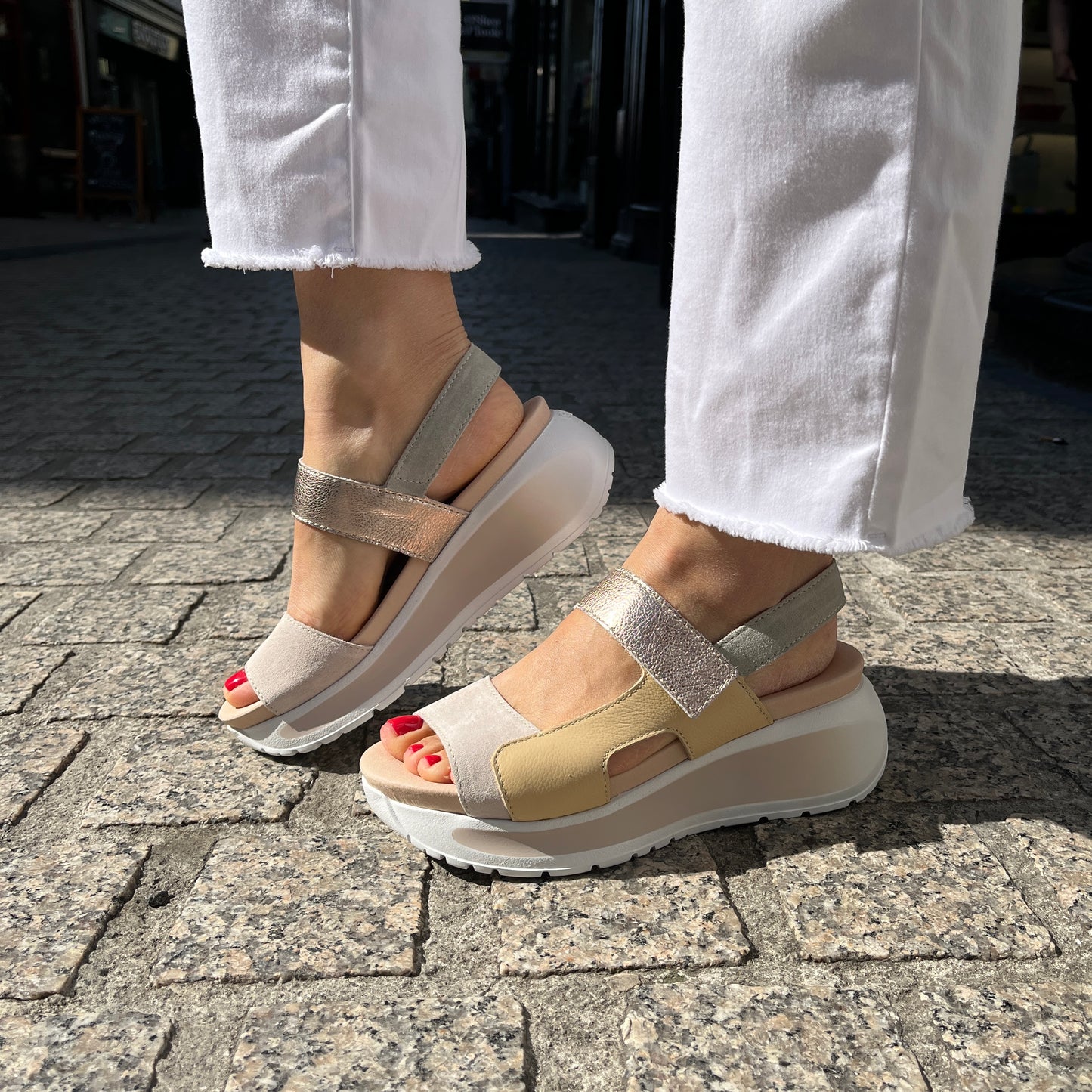 Callaghan 35200 Cream & Green Mint & Gold Combi Velcro Sandals with Slingback Strap
