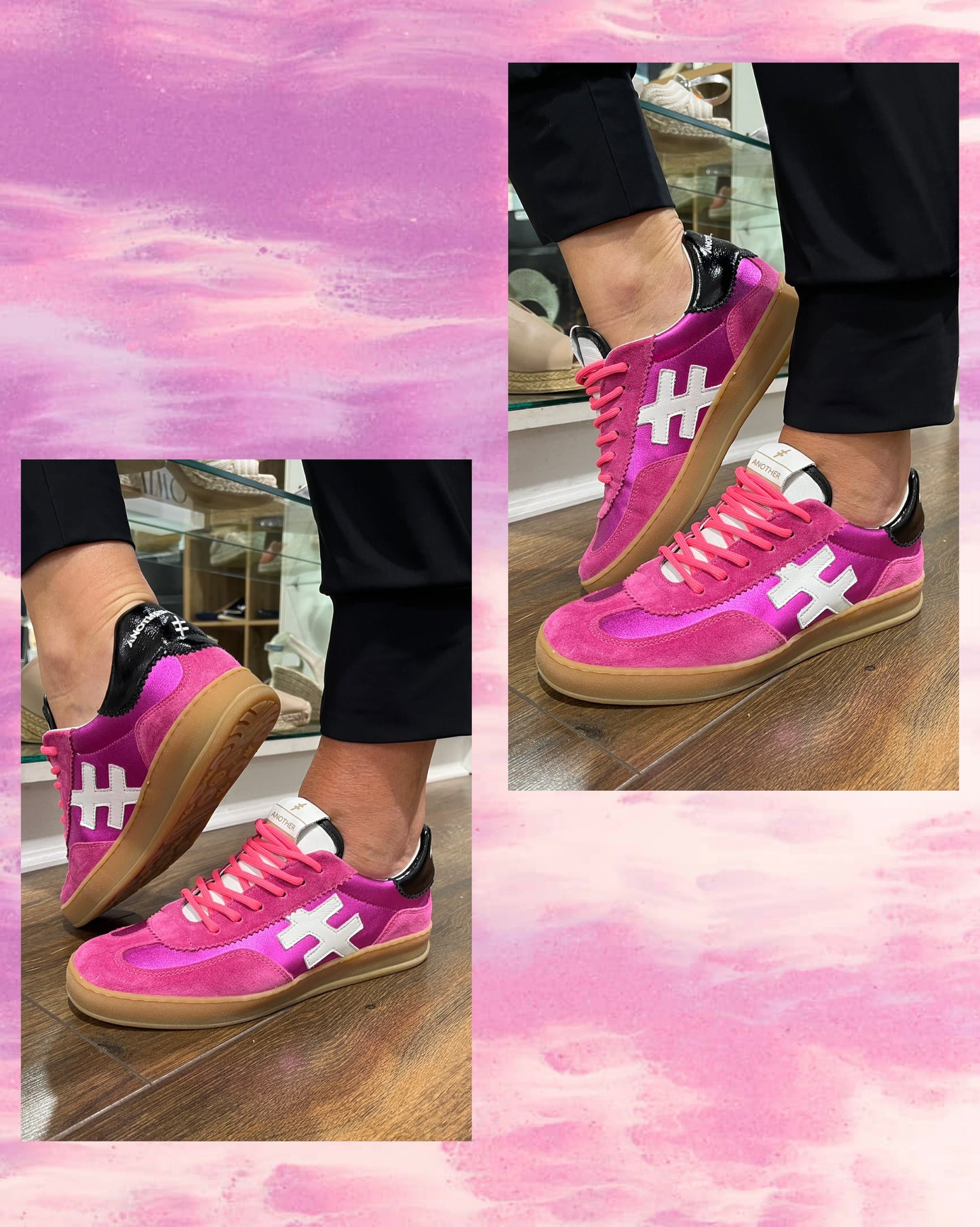 Another Trend A032M324 Bubblegum Pink Fuchsia Trainers with Black Back