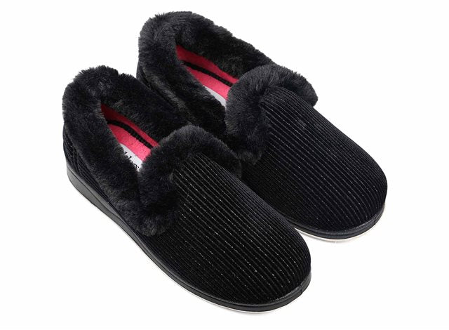 Padders Repose 406/1097 Black Sparkle Cord Slippers