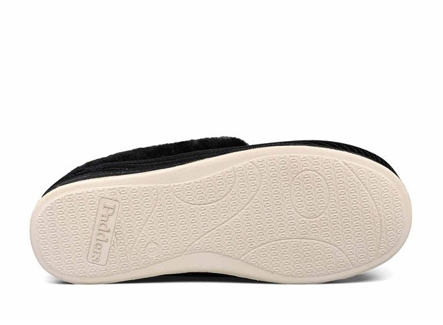 Padders Repose 406/1097 Black Sparkle Cord Slippers
