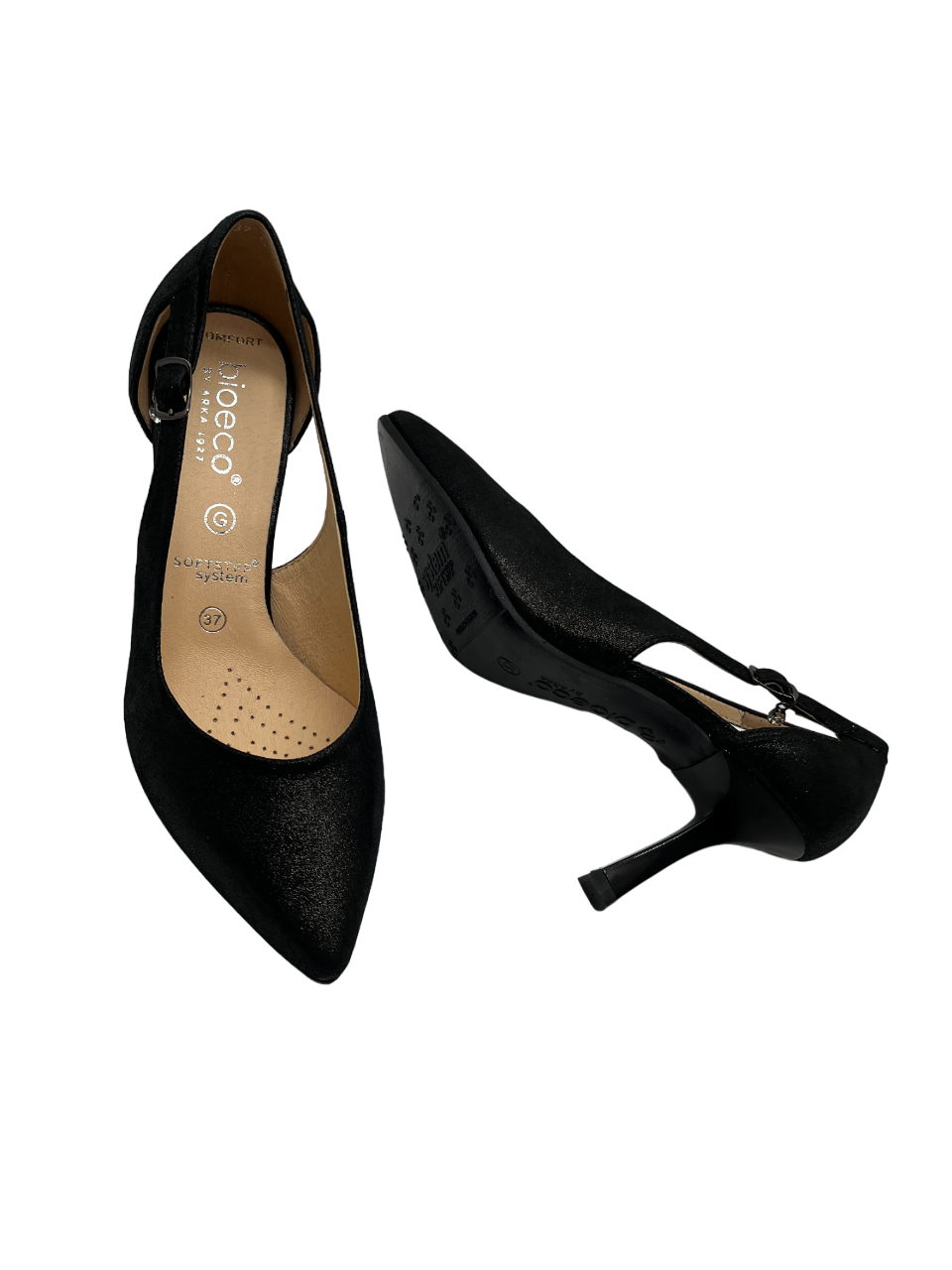 Bioeco by Arka 4079 2677+1290 Black Shimmer Heels with Droplet