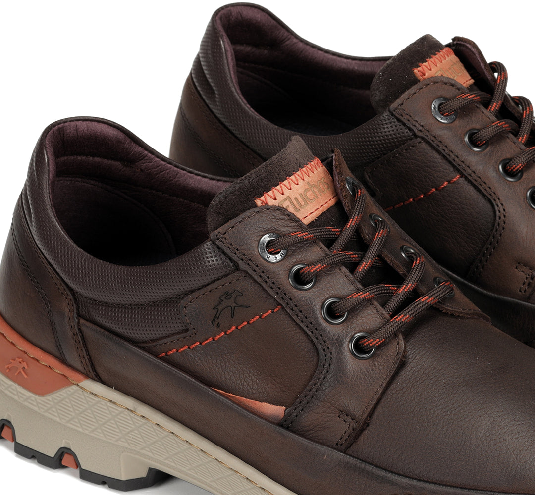 Fluchos F1843 Desert Castano Com Brown Lace Shoes with Orange Trim