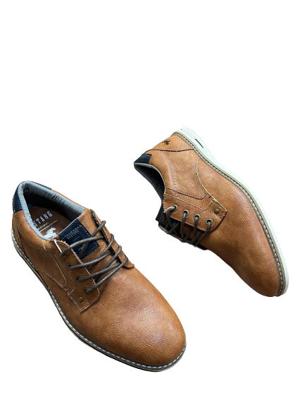 Mustang 4150-311-307 Cognac Tan Lace Shoes with Navy Heel Detail