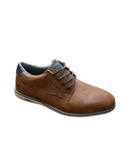 Mustang 4150-311-307 Cognac Tan Lace Shoes with Navy Heel Detail