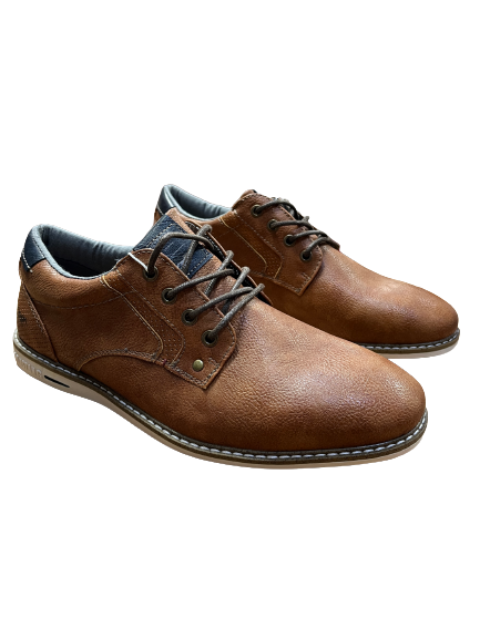 Mustang 4150-311-307 Cognac Tan Lace Shoes with Navy Heel Detail