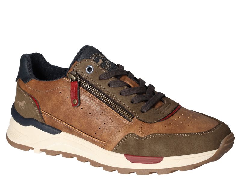 Mustang 4186-306-333 Tan Multi Zip & Lace Trainers