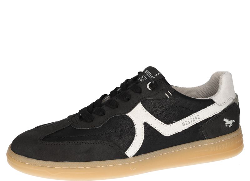 Mustang 4204-307-009 Black Lace Trainers with White Trim
