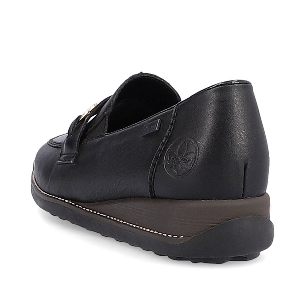 Rieker 44285-00 Tex Black Slip On Shoes with Gold Link Detail