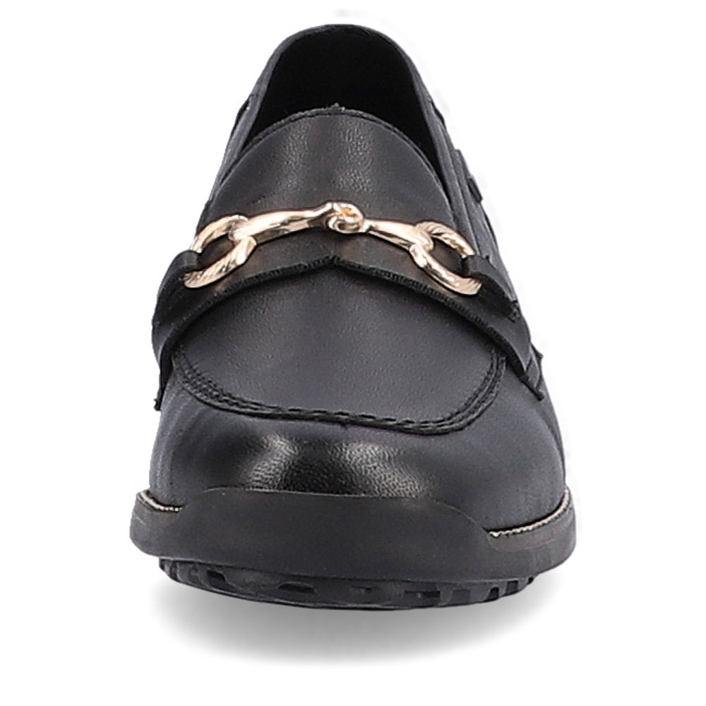 Rieker 44285-00 Tex Black Slip On Shoes with Gold Link Detail