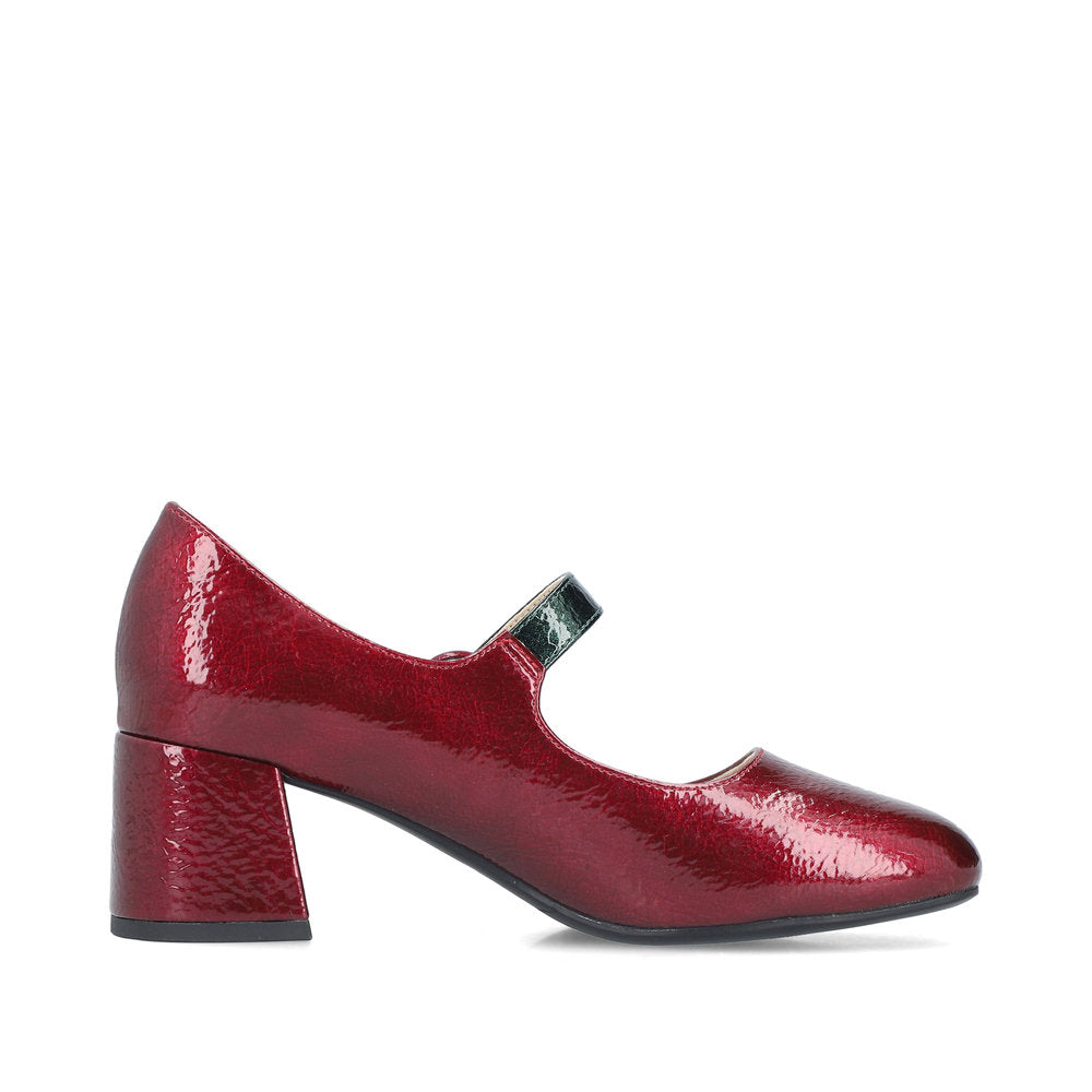 Rieker 44752-35 Red & Dark Green Block Heel Mary Jane Shoes