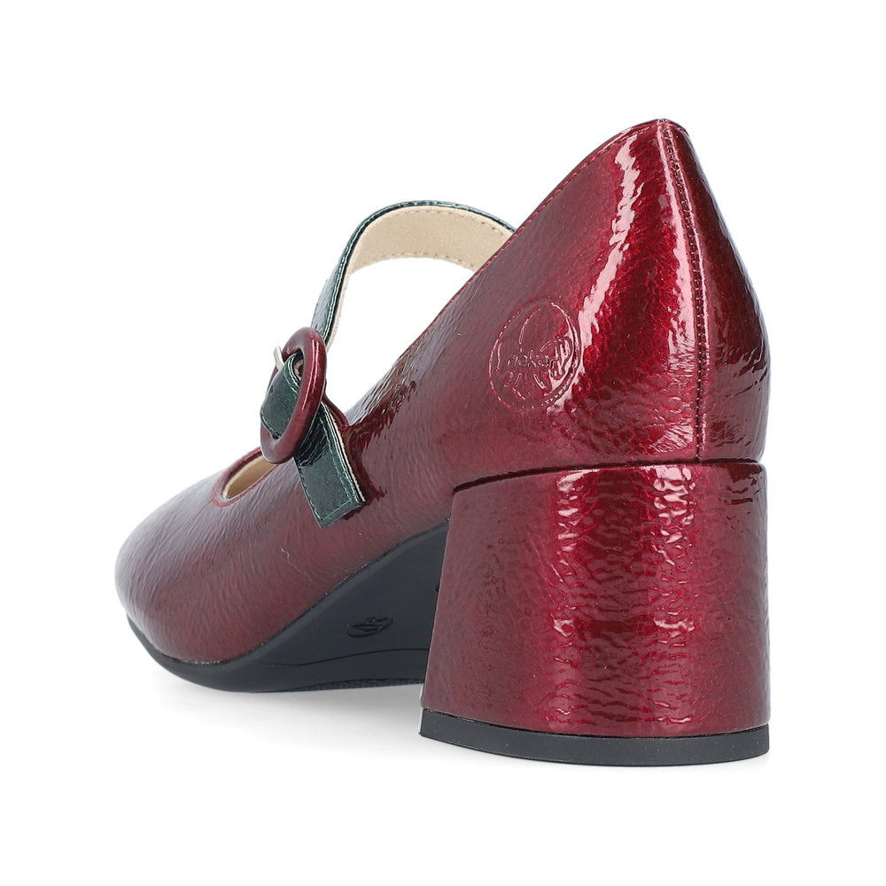 Rieker 44752-35 Red & Dark Green Block Heel Mary Jane Shoes