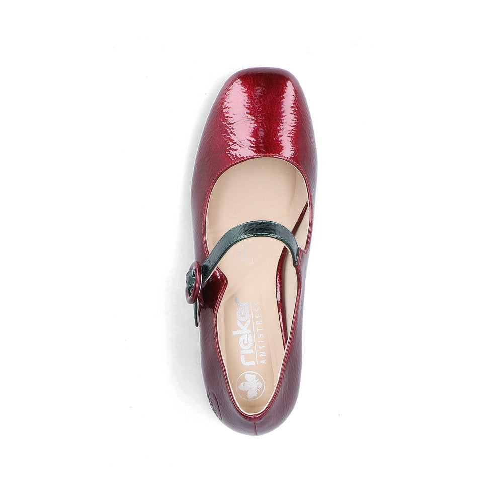 Rieker 44752-35 Red & Dark Green Block Heel Mary Jane Shoes