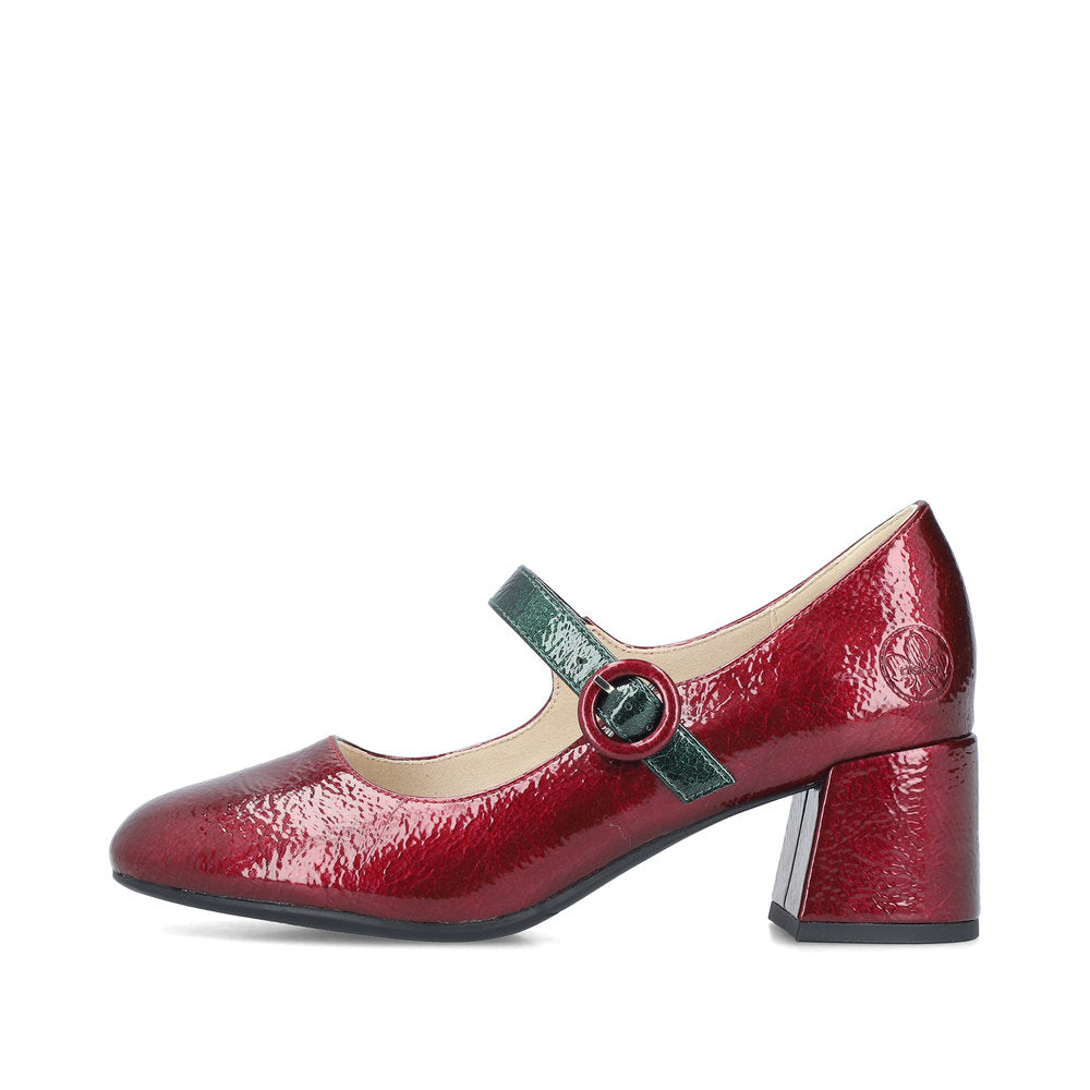 Rieker 44752-35 Red & Dark Green Block Heel Mary Jane Shoes