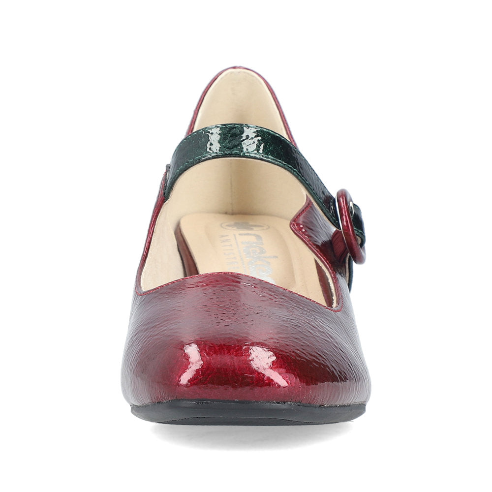 Rieker 44752-35 Red & Dark Green Block Heel Mary Jane Shoes