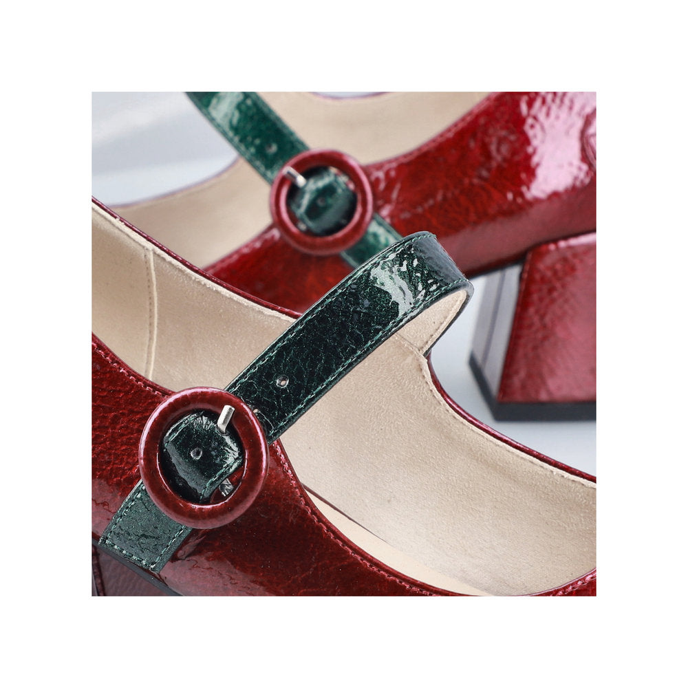 Rieker 44752-35 Red & Dark Green Block Heel Mary Jane Shoes