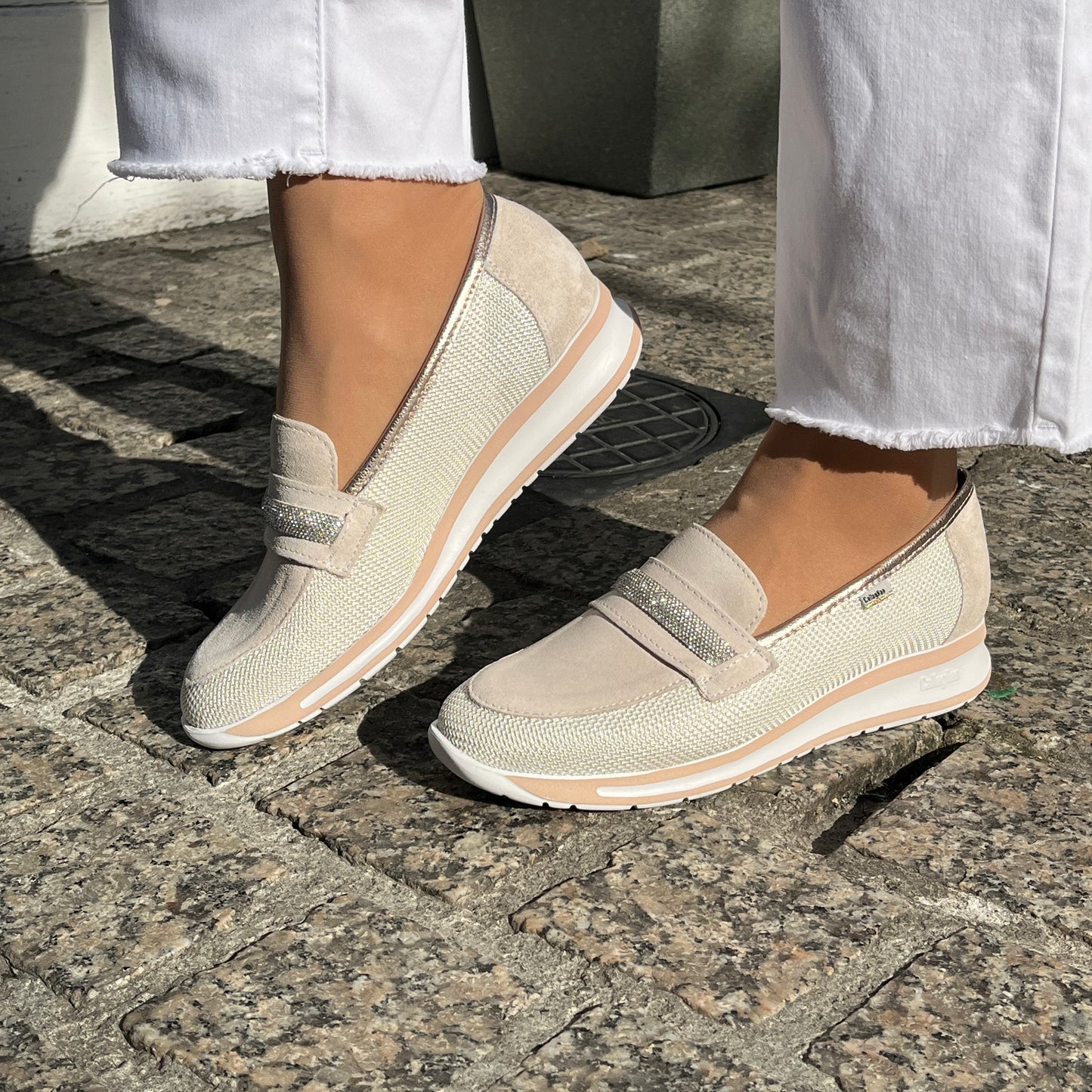 Callaghan 87116 Marfil Nude & Gold Trim Slip On Shoes