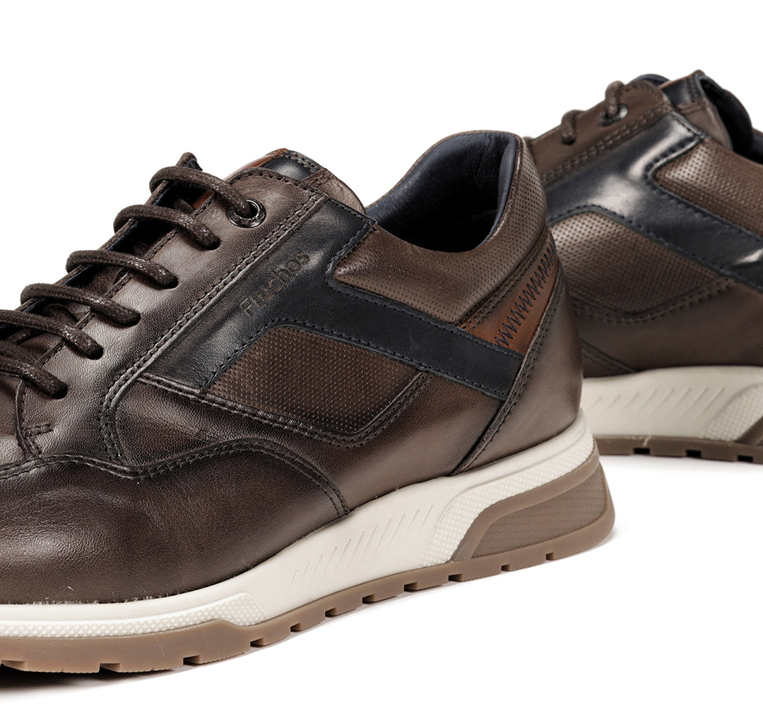 Fluchos F1601 Choc Brown Lace Trainers with Navy Side