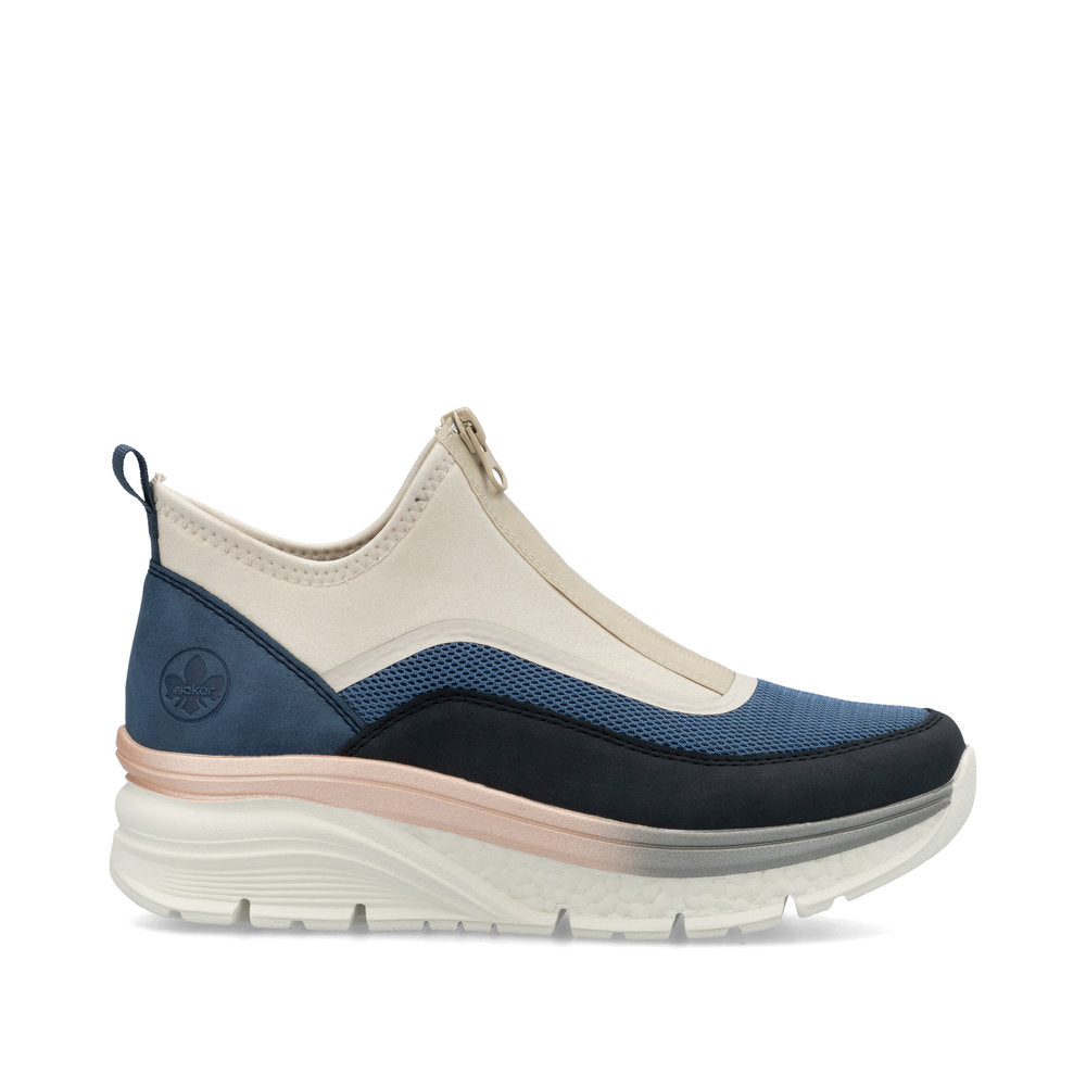 Rieker 48053-14 Beige, Navy, Black & Pearl Combi Sneakers with Front Zip
