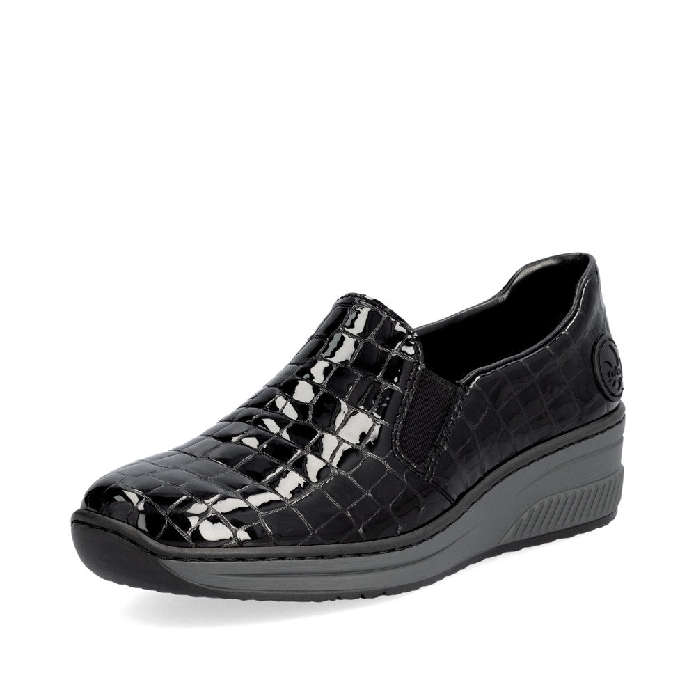 Rieker 48752-00 Black Patent Croc Slip On Shoes