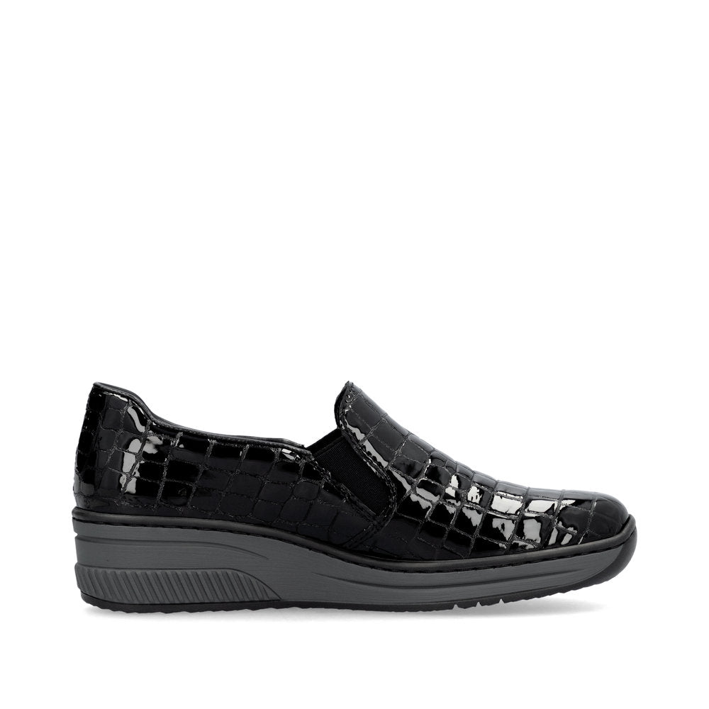 Rieker 48752-00 Black Patent Croc Slip On Shoes