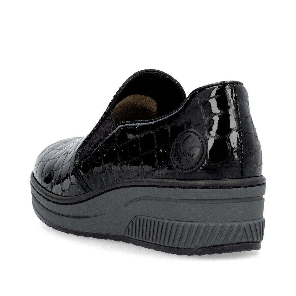 Rieker 48752-00 Black Patent Croc Slip On Shoes