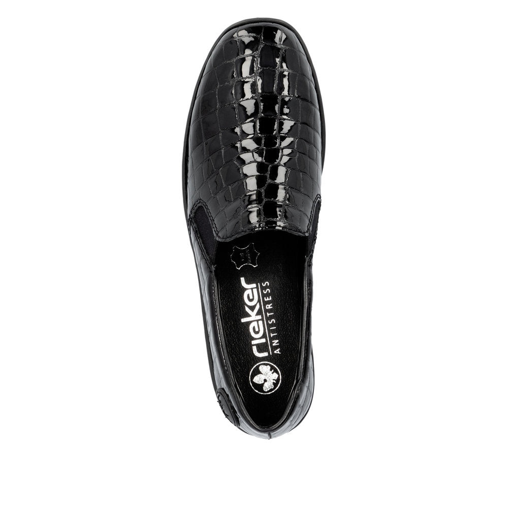 Rieker 48752-00 Black Patent Croc Slip On Shoes