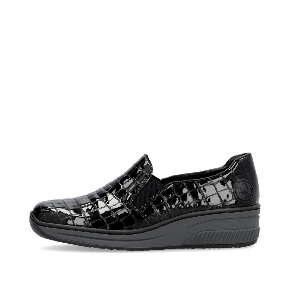 Rieker 48752-00 Black Patent Croc Slip On Shoes
