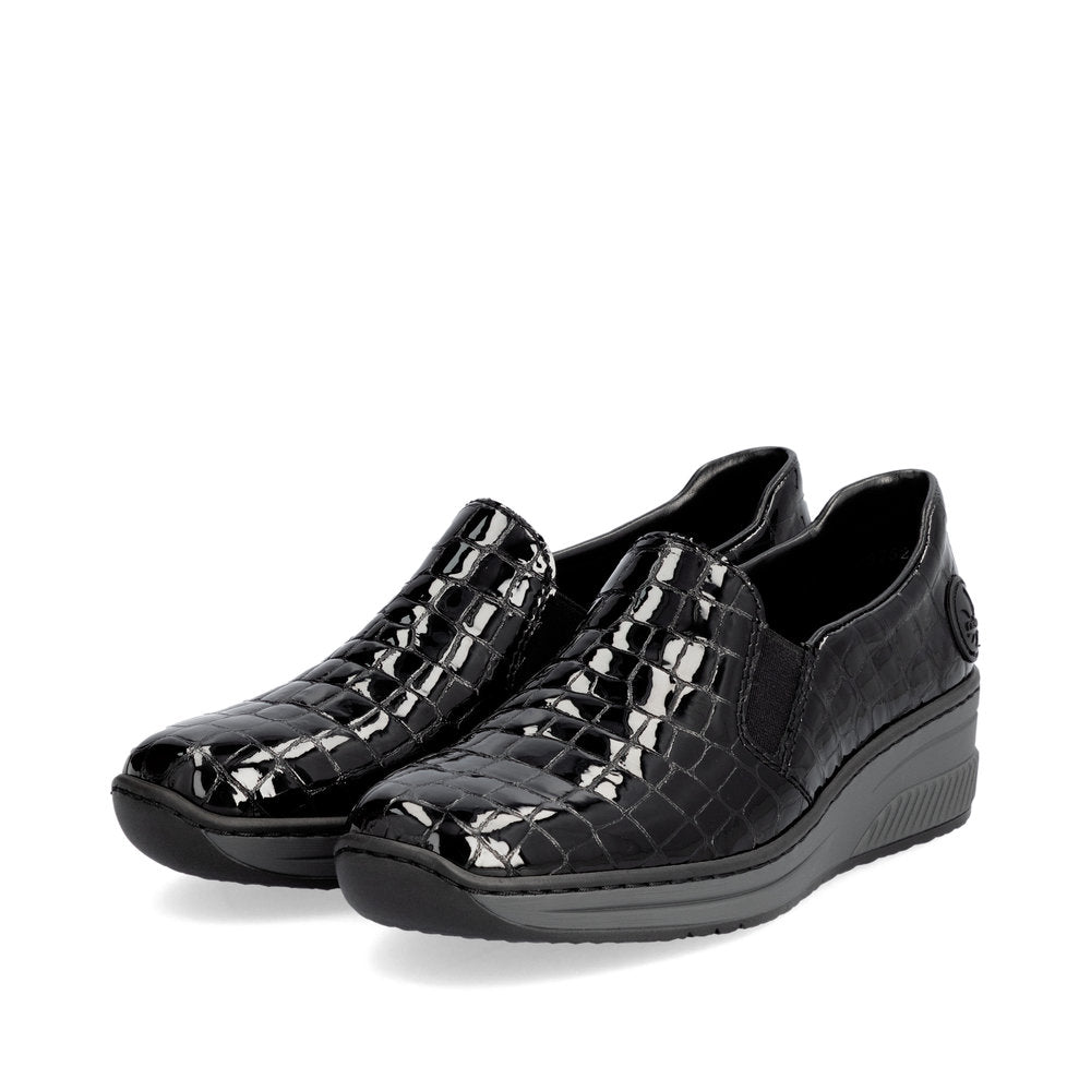 Rieker 48752-00 Black Patent Croc Slip On Shoes