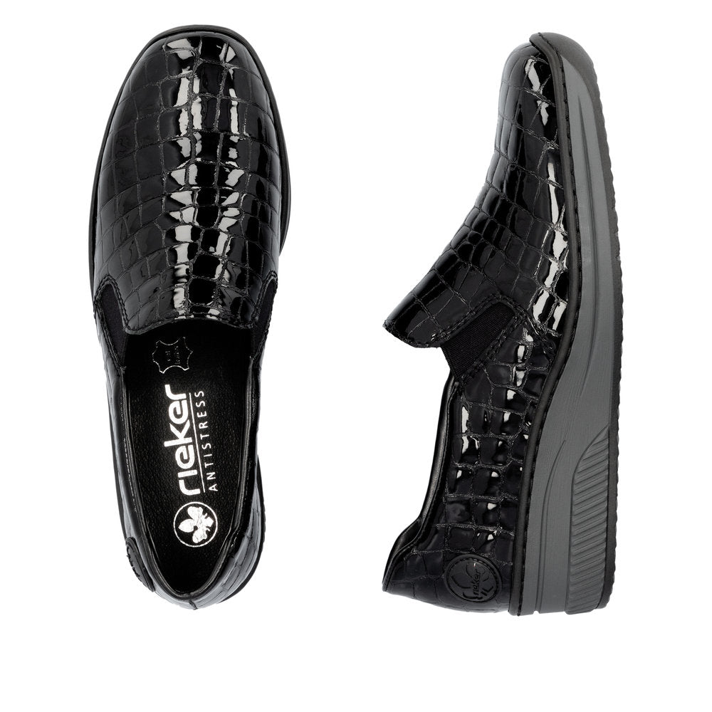 Rieker 48752-00 Black Patent Croc Slip On Shoes