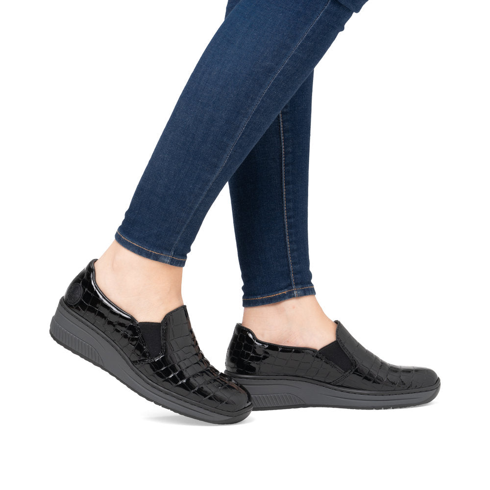Rieker 48752-00 Black Patent Croc Slip On Shoes