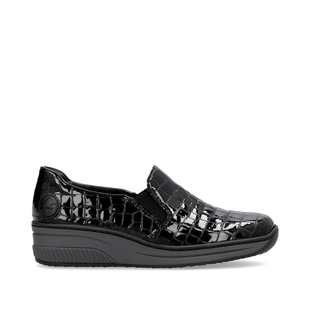 Rieker 48752-00 Black Patent Croc Slip On Shoes