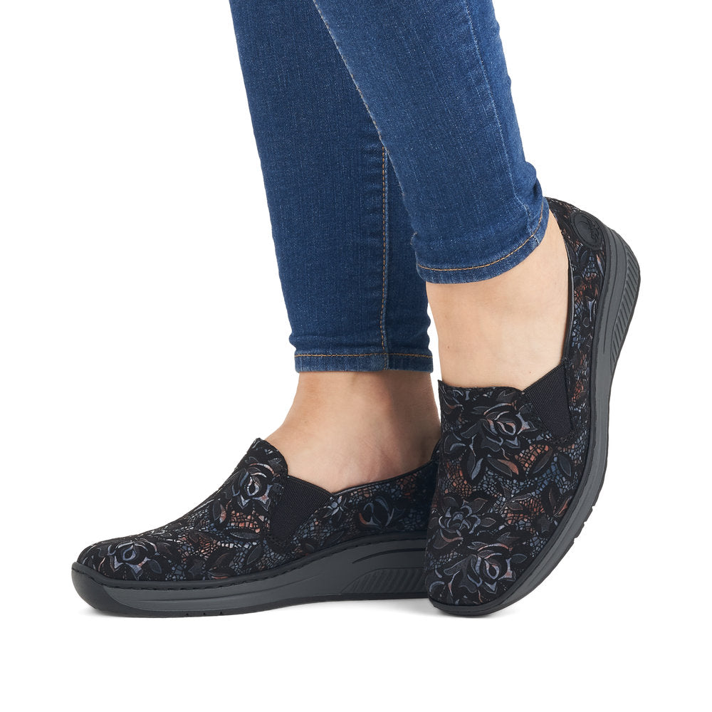 Rieker 48752-90 Black Combi Metallic Slip On Shoes